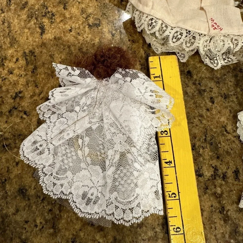 Vintage Angel‎ Christmas Ornaments Lace Crochet Wooden Gold Set Of 4